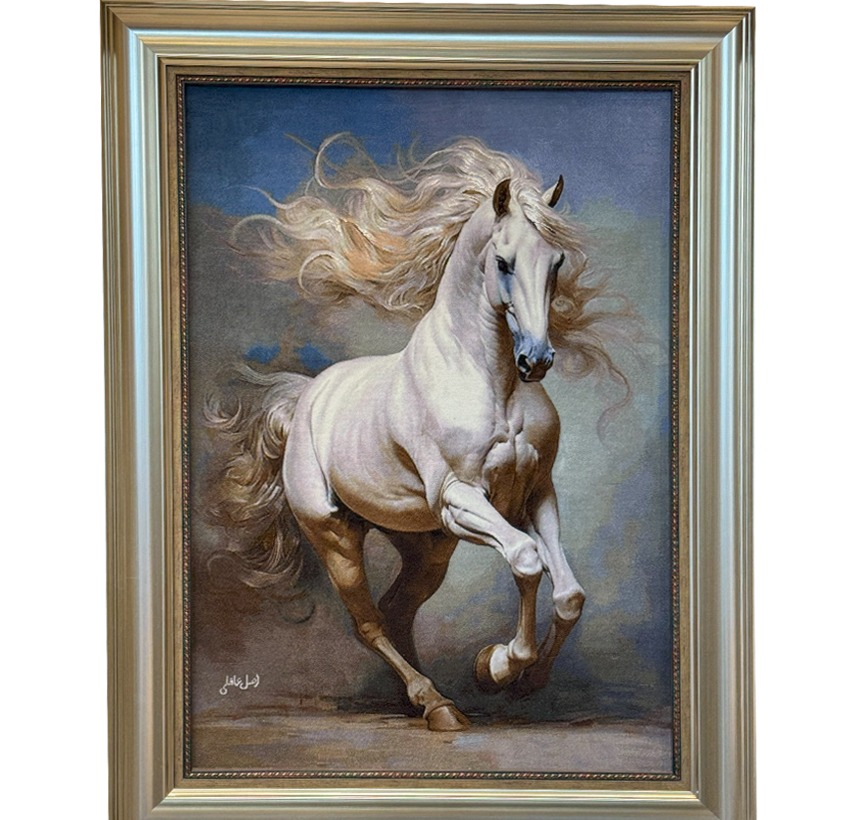 قیمت خرید تابلوفرش دستبافت طرح اسب سفید