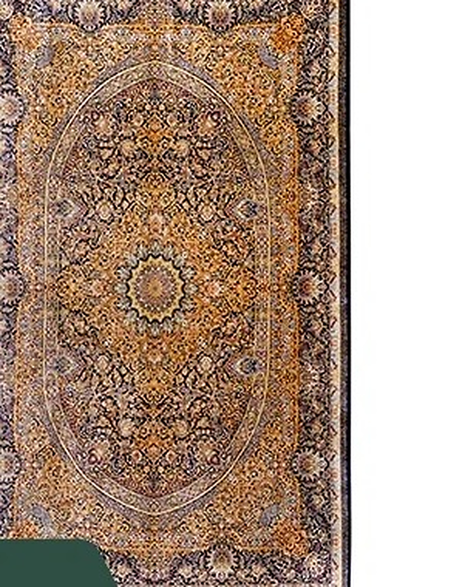 فرش 6 متری تمام ابریشم زمینه سرمه ای قم با کیفیت