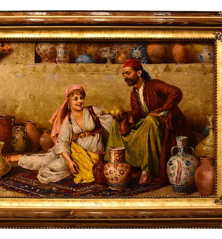 تابلوفرش دستباف طرح پیرمرد کوزه فروش